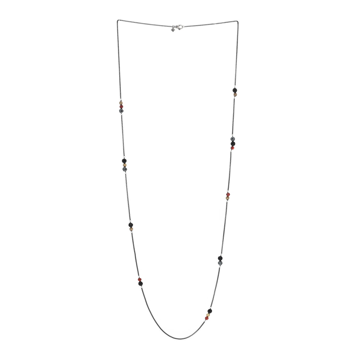 David Yurman Sterling Silver 18K Yellow Gold Garnet Hematite Black Onyx Elements Station Necklace 2 of 4