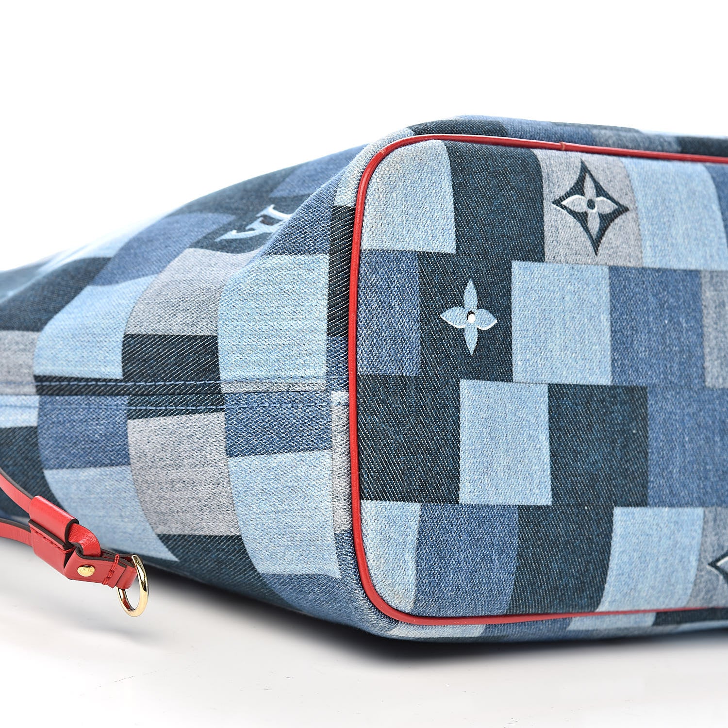 Louis Vuitton Denim Damier Monogram Patchwork Neverfull Blue Rouge 9 of 11