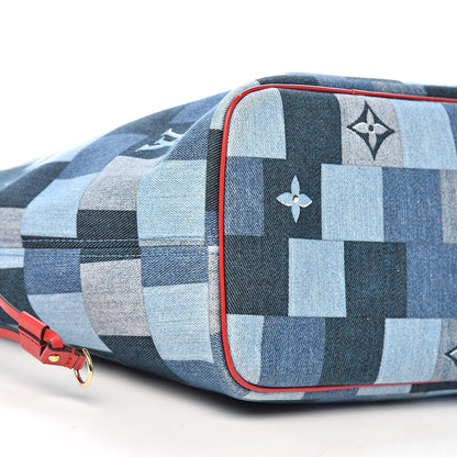 Louis Vuitton Denim Damier Monogram Patchwork Neverfull Blue Rouge 9 of 11
