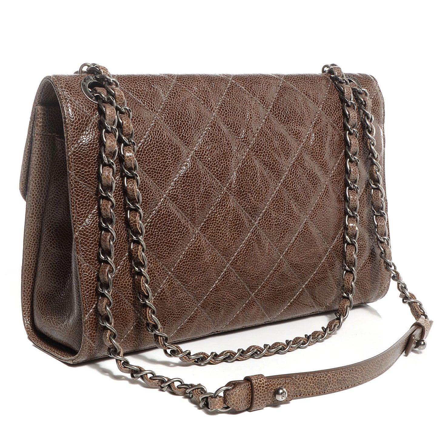 Crumpled Grained Calfskin Medium CC Crave Flap Brown