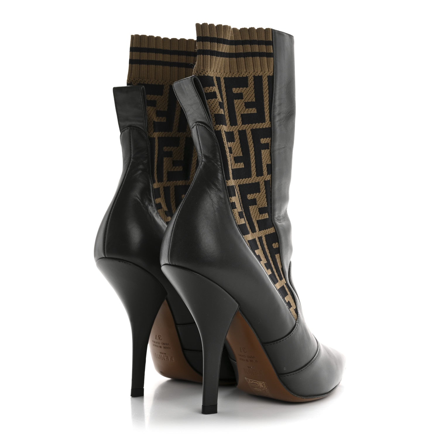 Fendi Nappa Microfiber Fabric FF Rockoko 105mm Sock Boots 37 Ebano Tobacco Black 4 of 9