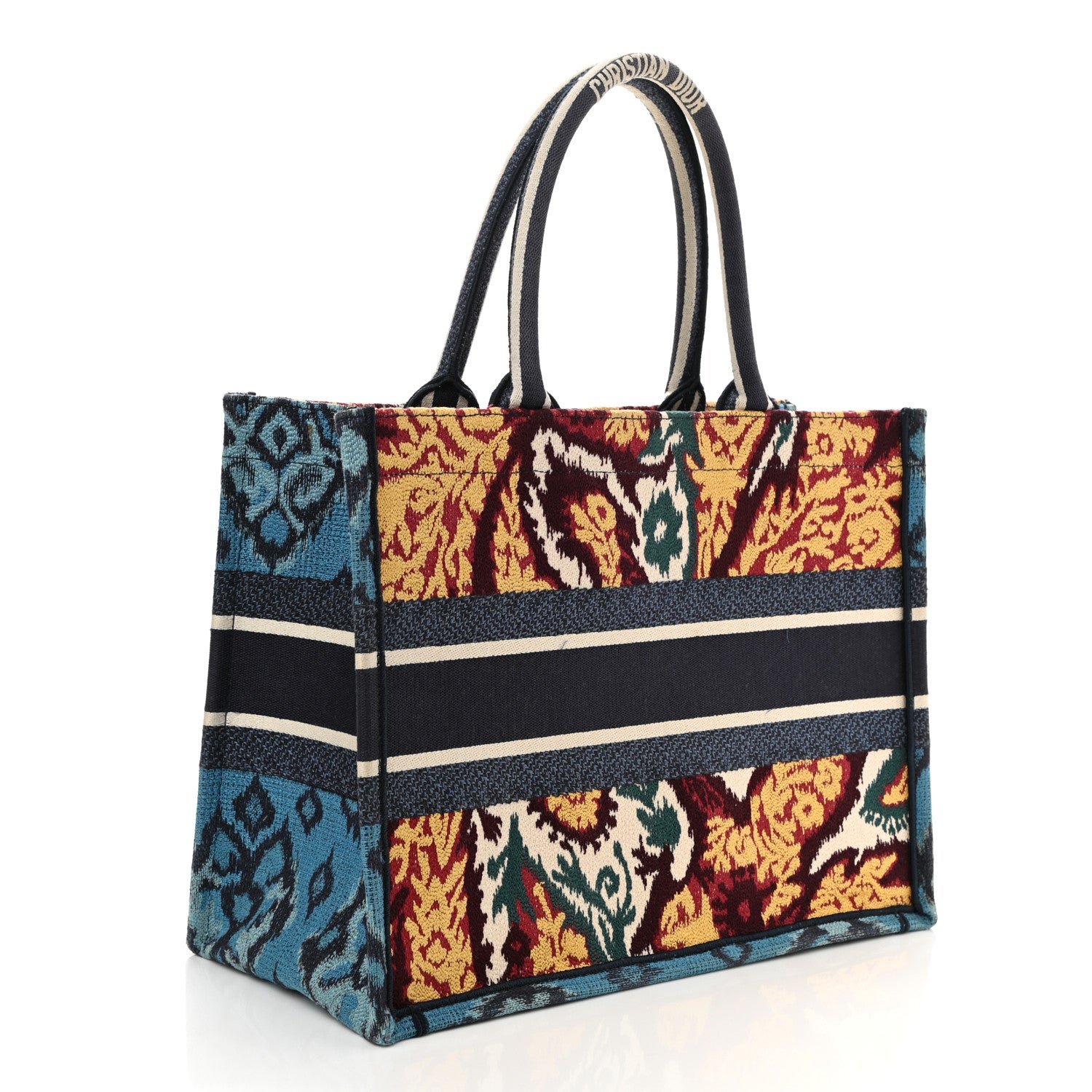 Christian Dior Canvas Embroidered Paisley Medium Book Tote Blue Multicolor 4 of 10