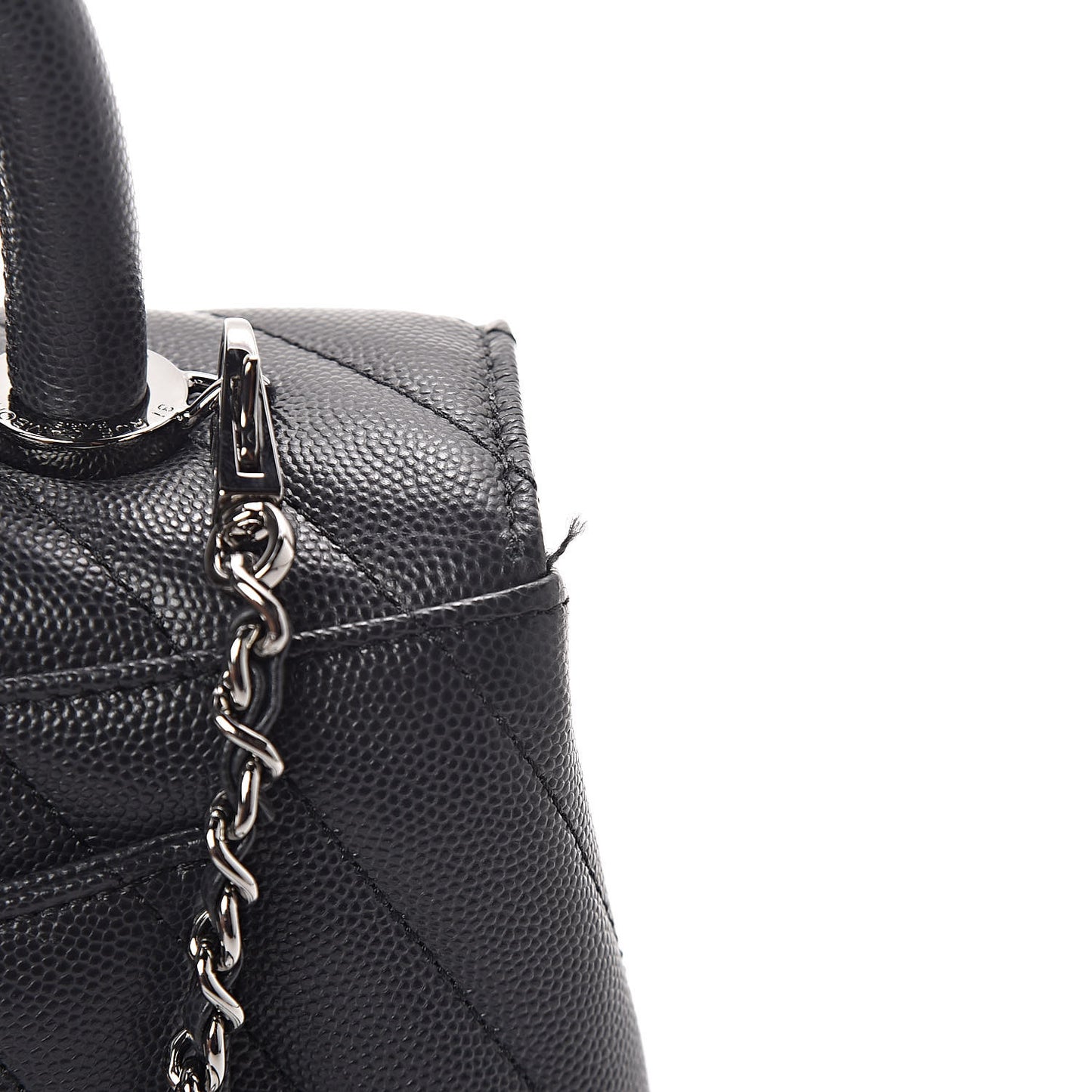 Caviar Chevron Quilted Mini Coco Handle Flap Dark Grey