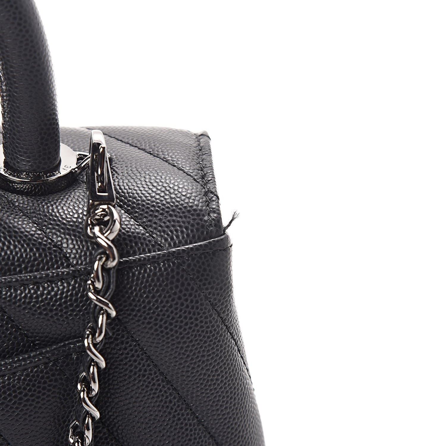 Chanel Caviar Chevron Quilted Mini Coco Handle Flap Dark Grey 8 of 12