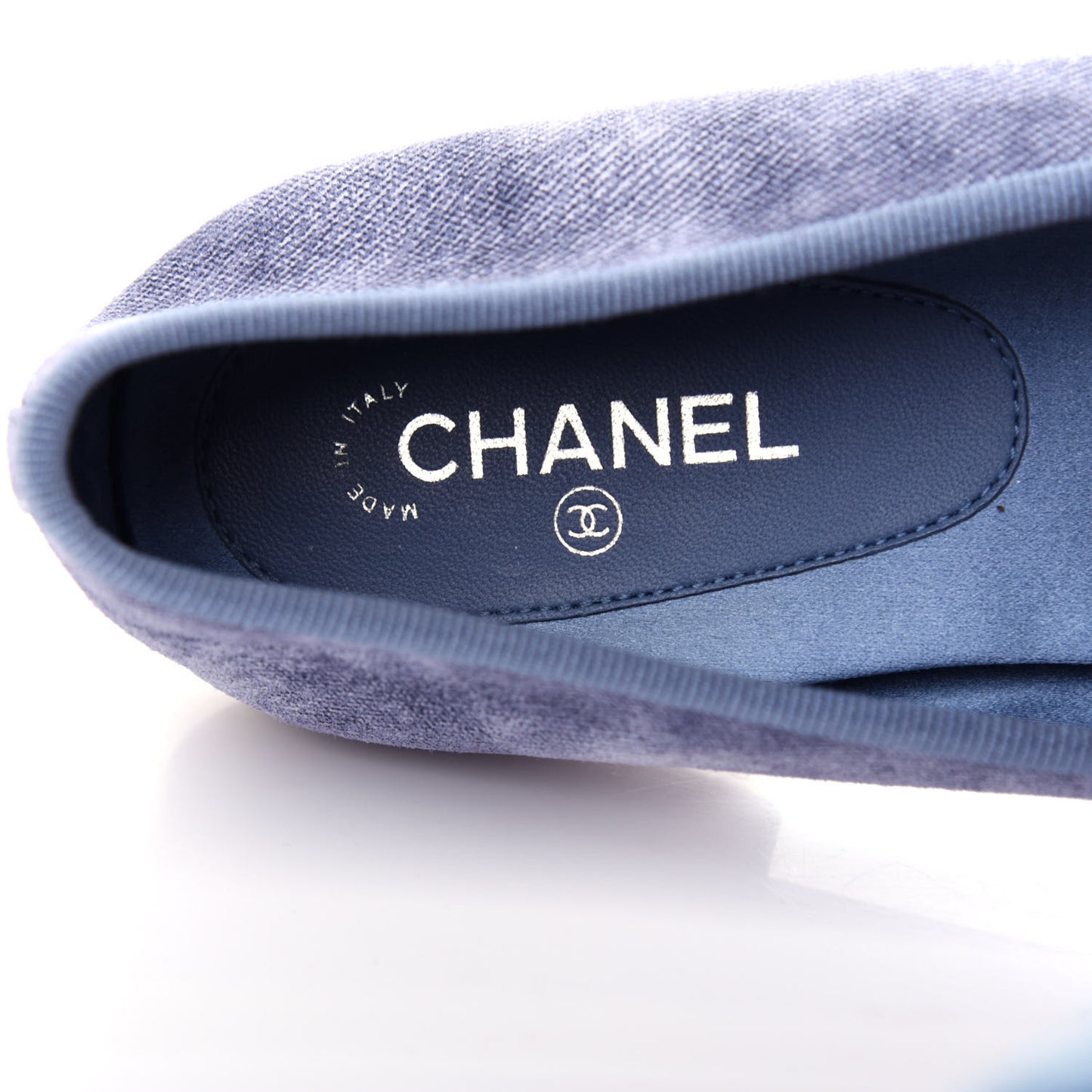 Satin Denim Goatskin CC Cap Toe Ballerina Flats 37 Blue