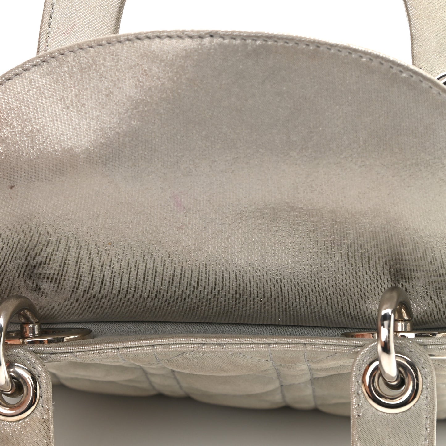 Metallic Nubuck Cannage Mini Lady Dior Silver
