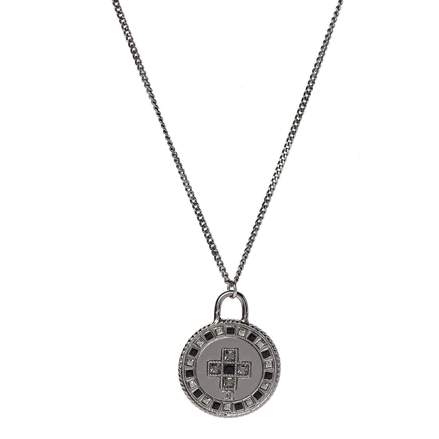 Crystal CC Medallion Necklace Ruthenium Black