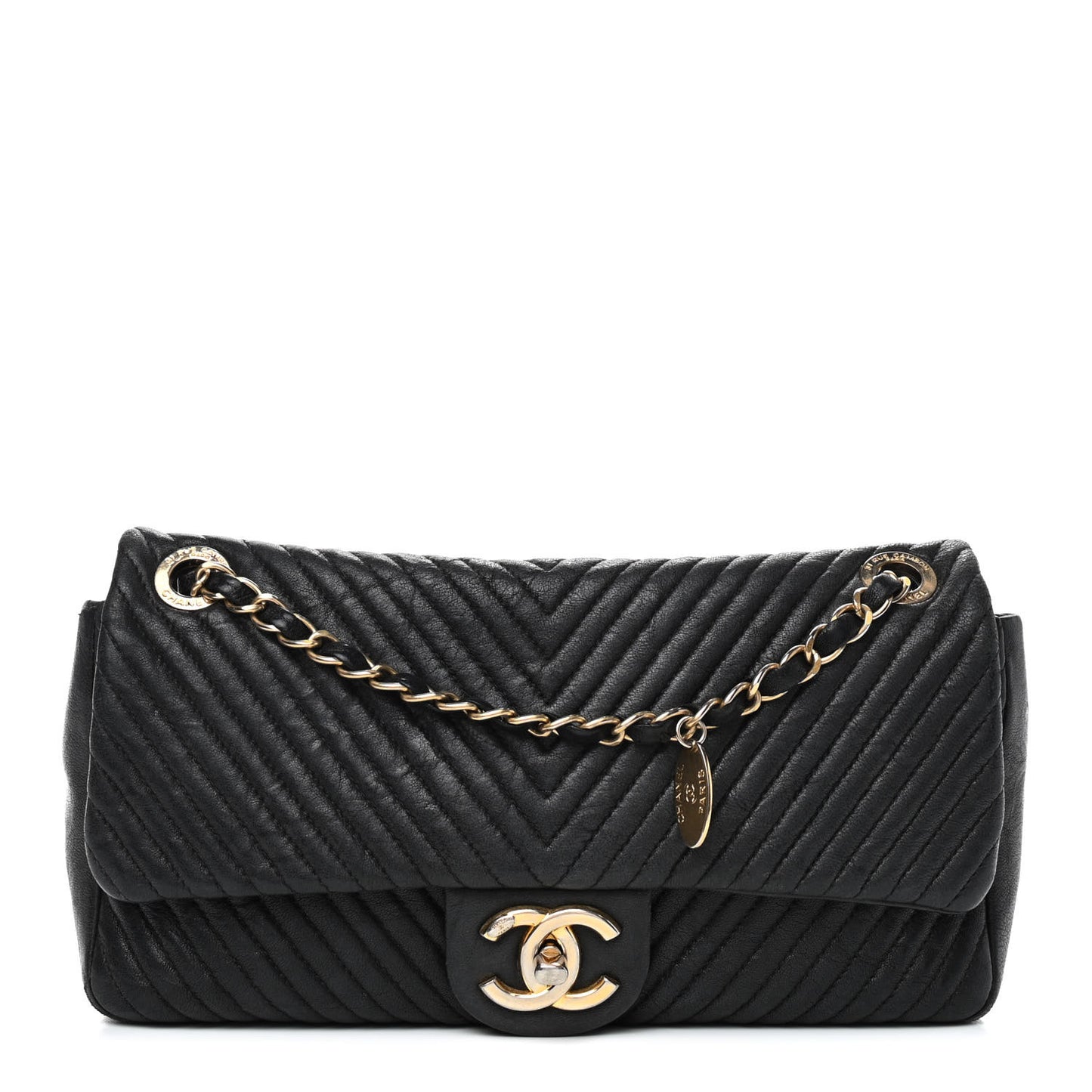 Calfskin Surpique Chevron Small Flap Black