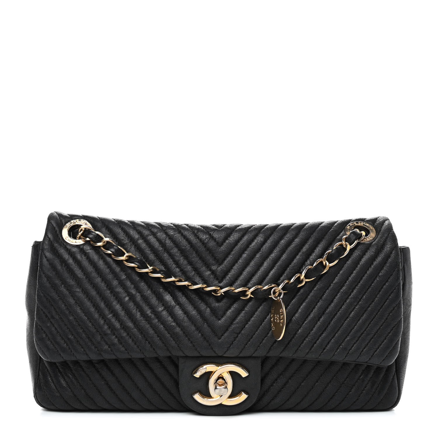 Chanel Calfskin Surpique Chevron Small Flap Black 1 of 10