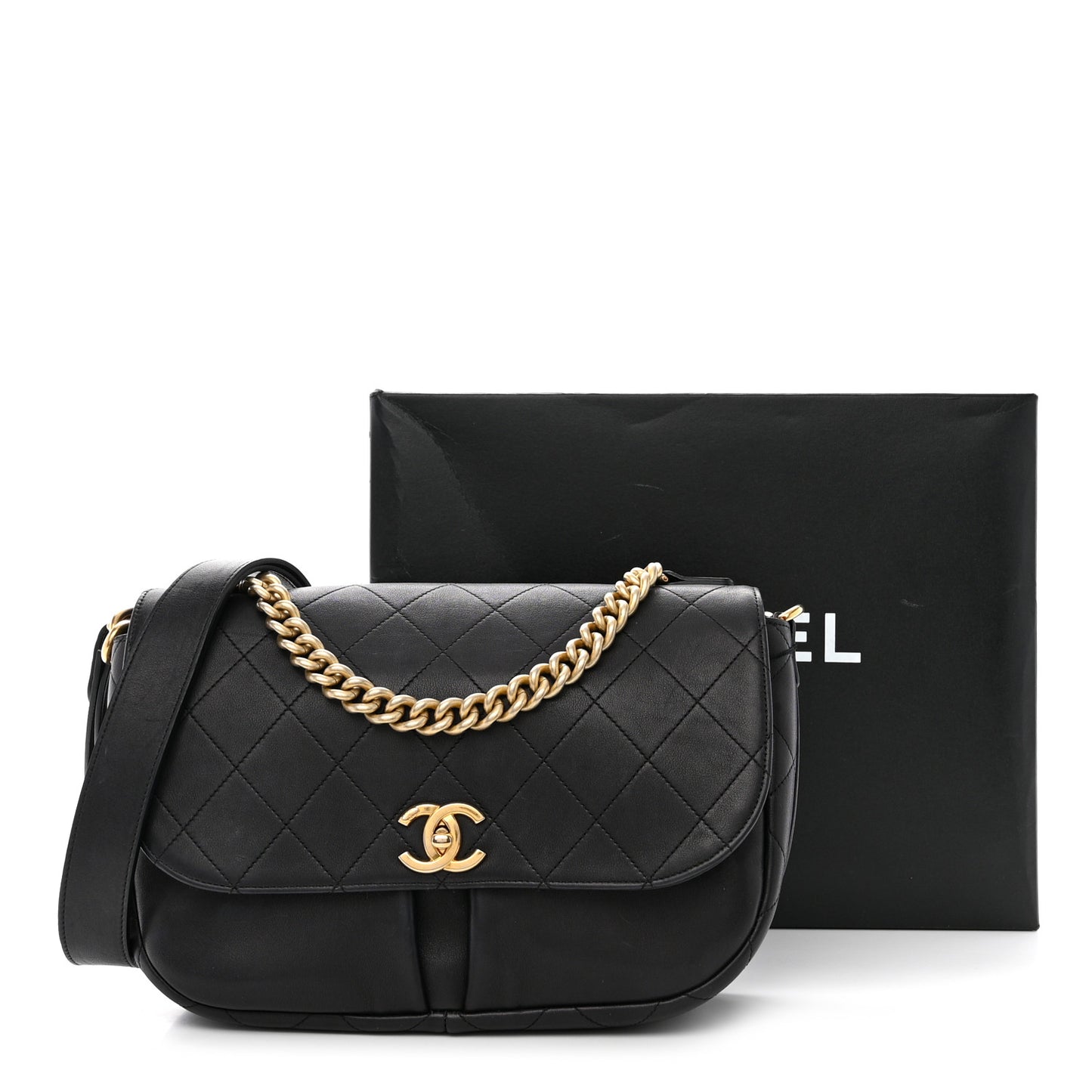 Calfskin Stitched Small Paris in Rome Messenger Black