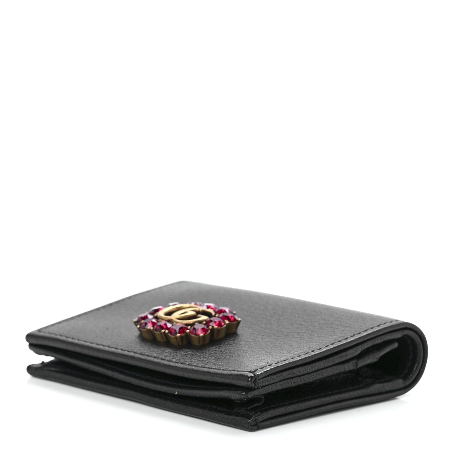 Calfskin Crystal Double G Card Case Black