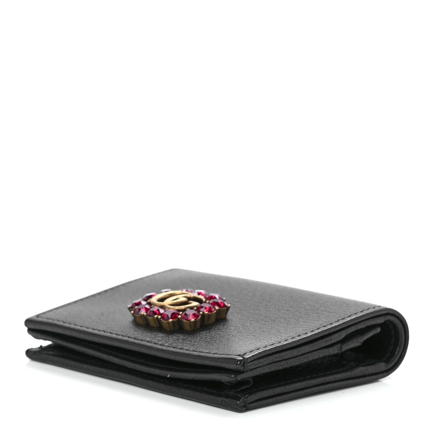 Gucci Calfskin Crystal Double G Card Case Black 9 of 11