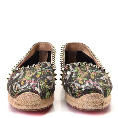 Christian Louboutin Canvas Loubi Jungle Print Ares Spikes Flat Espadrille 37 Black 5 of 9