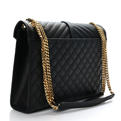 Saint Laurent Grain De Poudre Textured Mixed Matelasse Large Triquilt Monogram Satchel Black 3 of 9