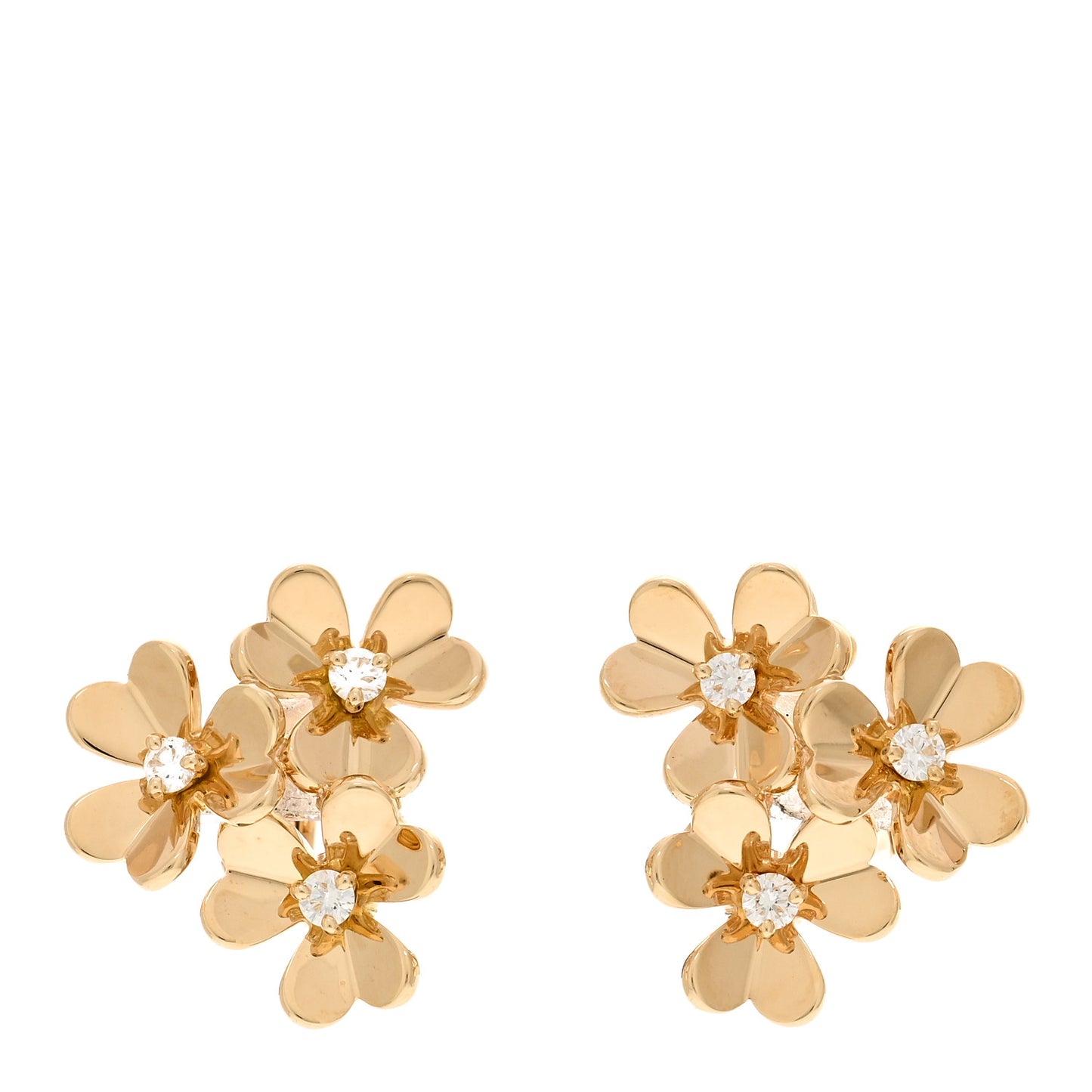 18K Yellow Gold Diamond Mini Frivole 3 Flowers Earrings