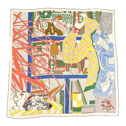Hermes Cashmere Silk Rendez-Vous Chez Hermes Shawl 140 Vert Jaune Multicolor 1 of 4