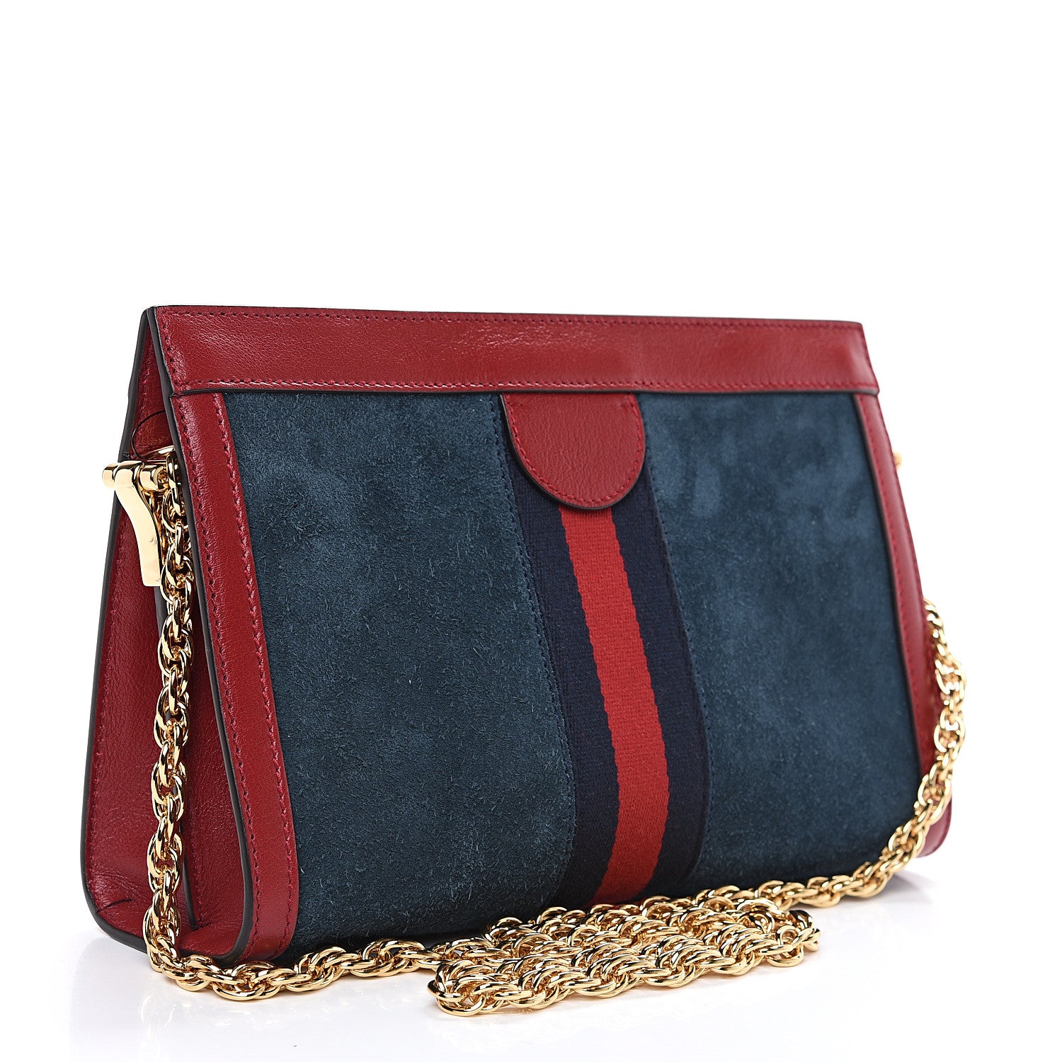 Gucci Suede Calfskin Web Small Ophidia Chain Shoulder Bag New Blue Romantic Cherry 2 of 11