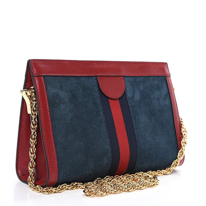 Gucci Suede Calfskin Web Small Ophidia Chain Shoulder Bag New Blue Romantic Cherry 2 of 11