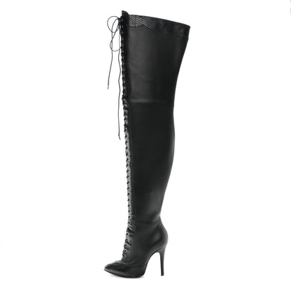 Gucci Calfskin Snakeskin Embossed Harriet Over the Knee High Boots 36 Black 1 of 8