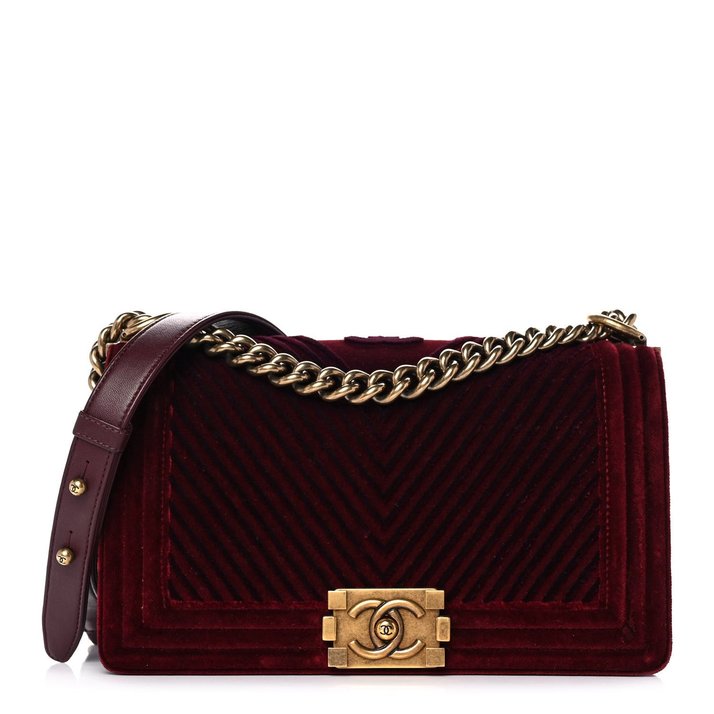 Velvet Chevron Quilted Medium Boy Flap Burgundy