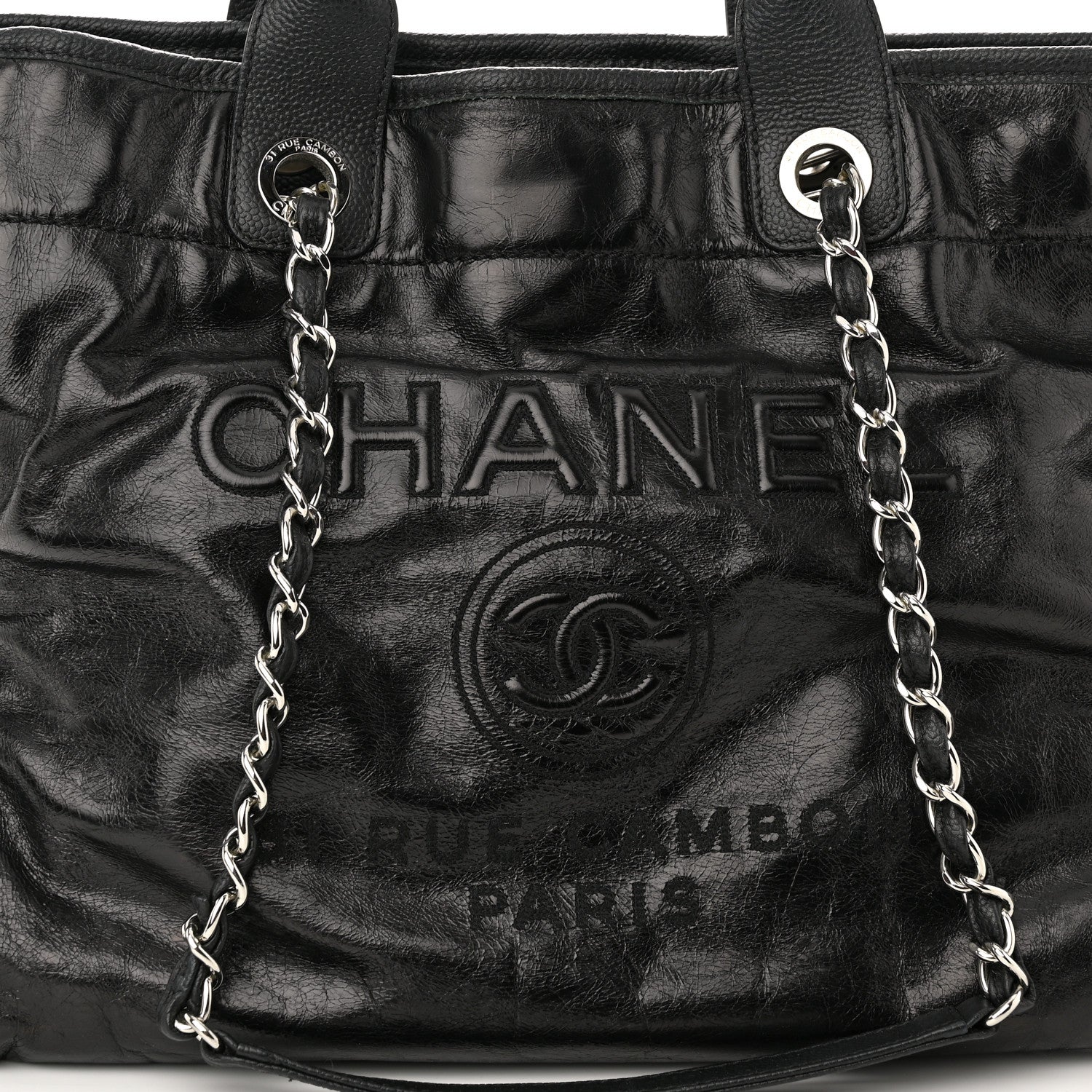 Chanel Glazed Calfskin Medium Deauville Tote Black 8 of 10
