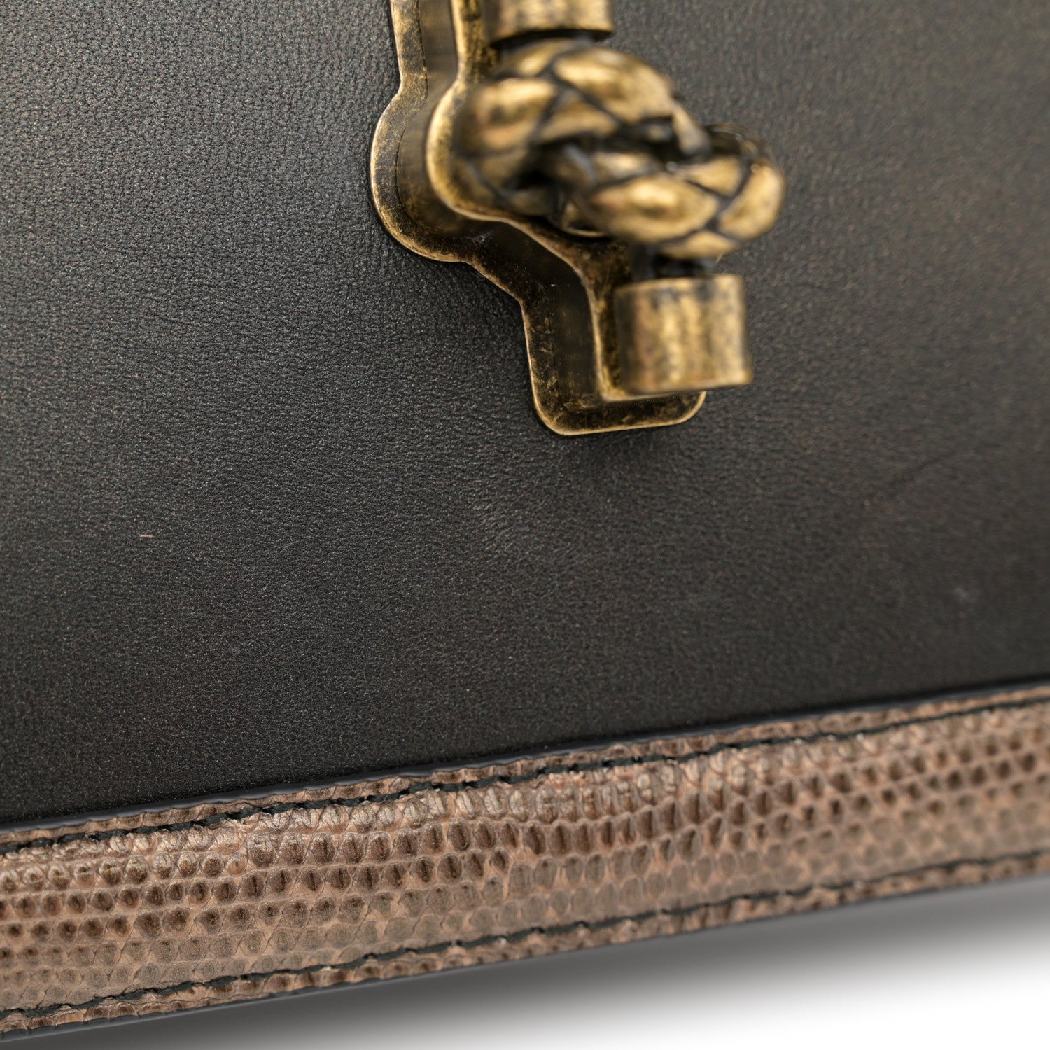 Bottega Veneta Iridescent French Calf Lizard City Knot Bag Dark Bronze 14 of 15