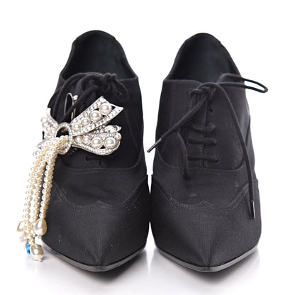 Chanel Grosgrain Pearl Bow CC Oxford Lace Up Booties 37.5 Black 2 of 10