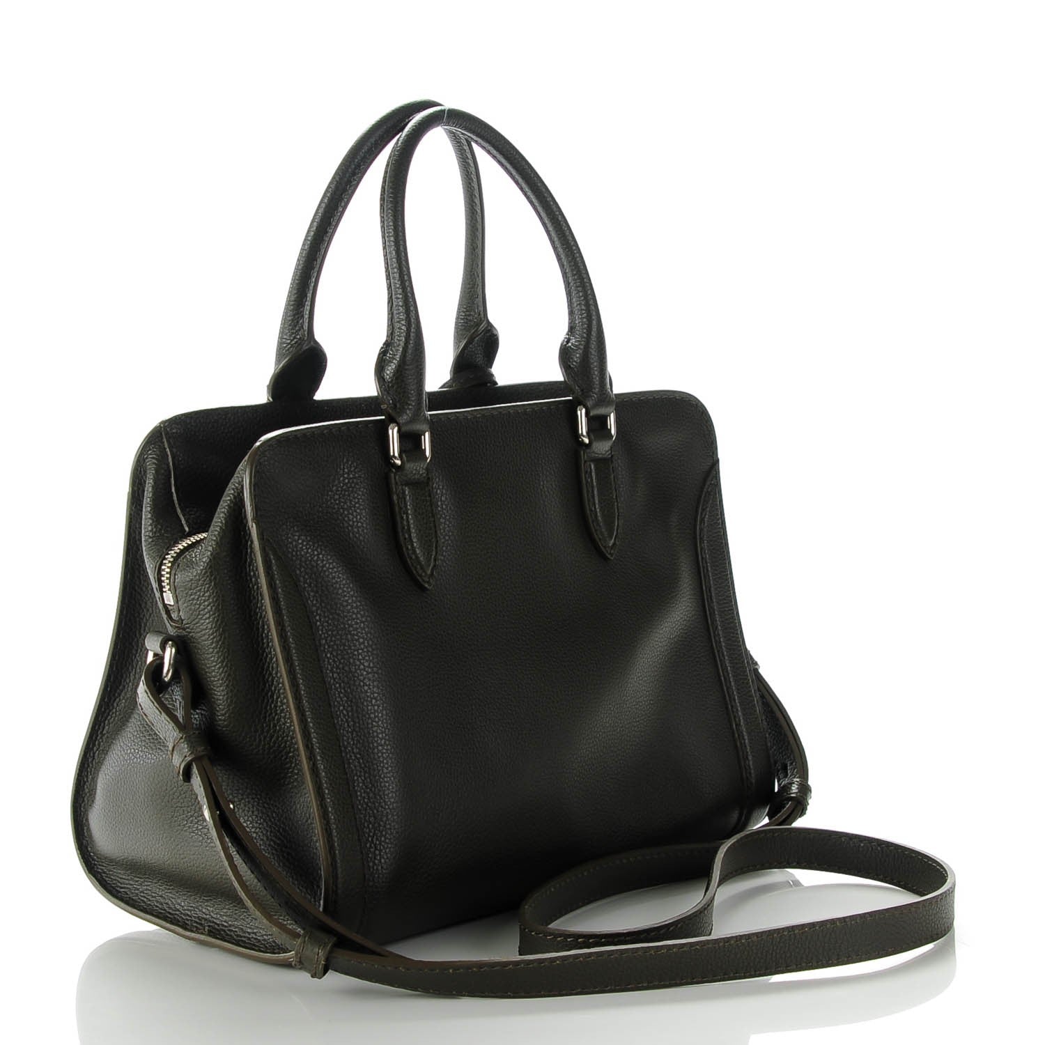 Alexander McQueen Pebbled Calfskin Small Skull Padlock Zip Around Tote Military Green 3 of 7