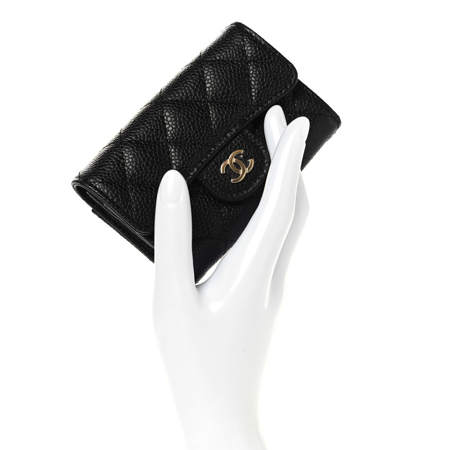 Caviar Quilted Flap Card Holder Wallet Black