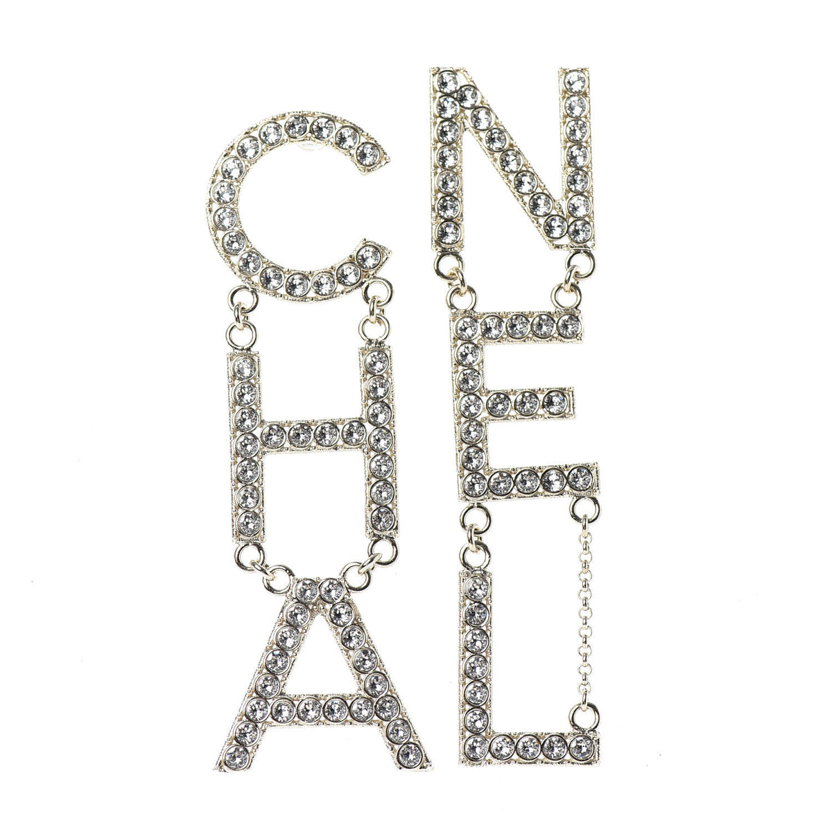 Crystal Cha-Nel Logo Drop Earrings Gold