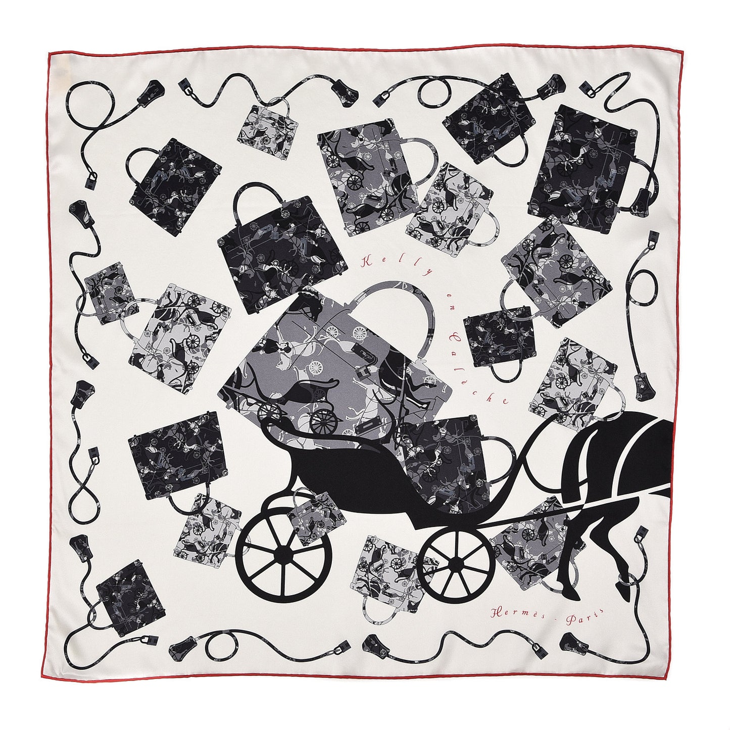 Silk Kelly En Caleche Scarf 70 White Black Gris