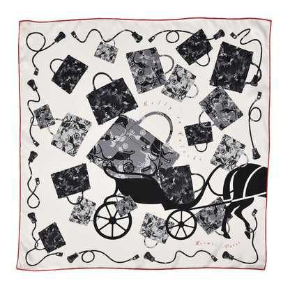 Hermes Silk Kelly En Caleche Scarf 70 White Black Gris 1 of 5