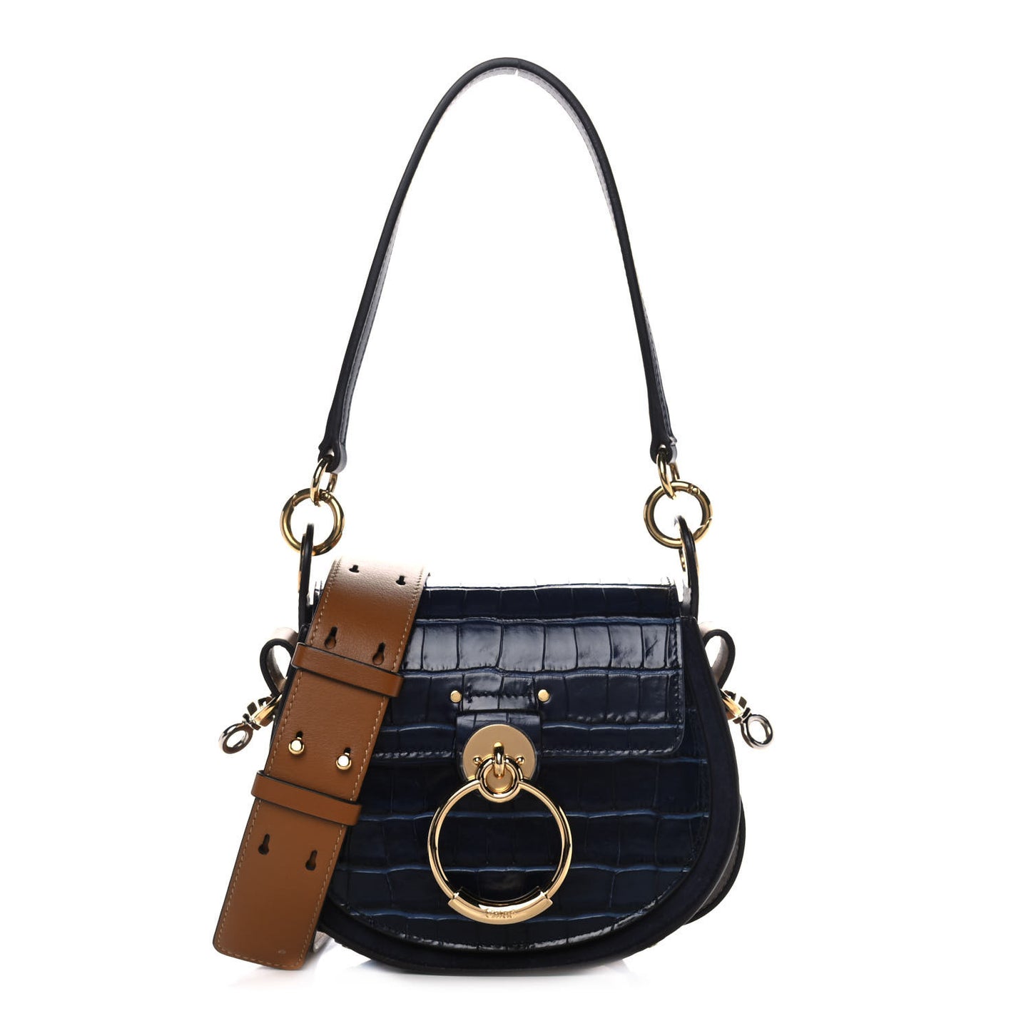 Calfskin Crocodile Embossed Small Tess Bag Full Blue