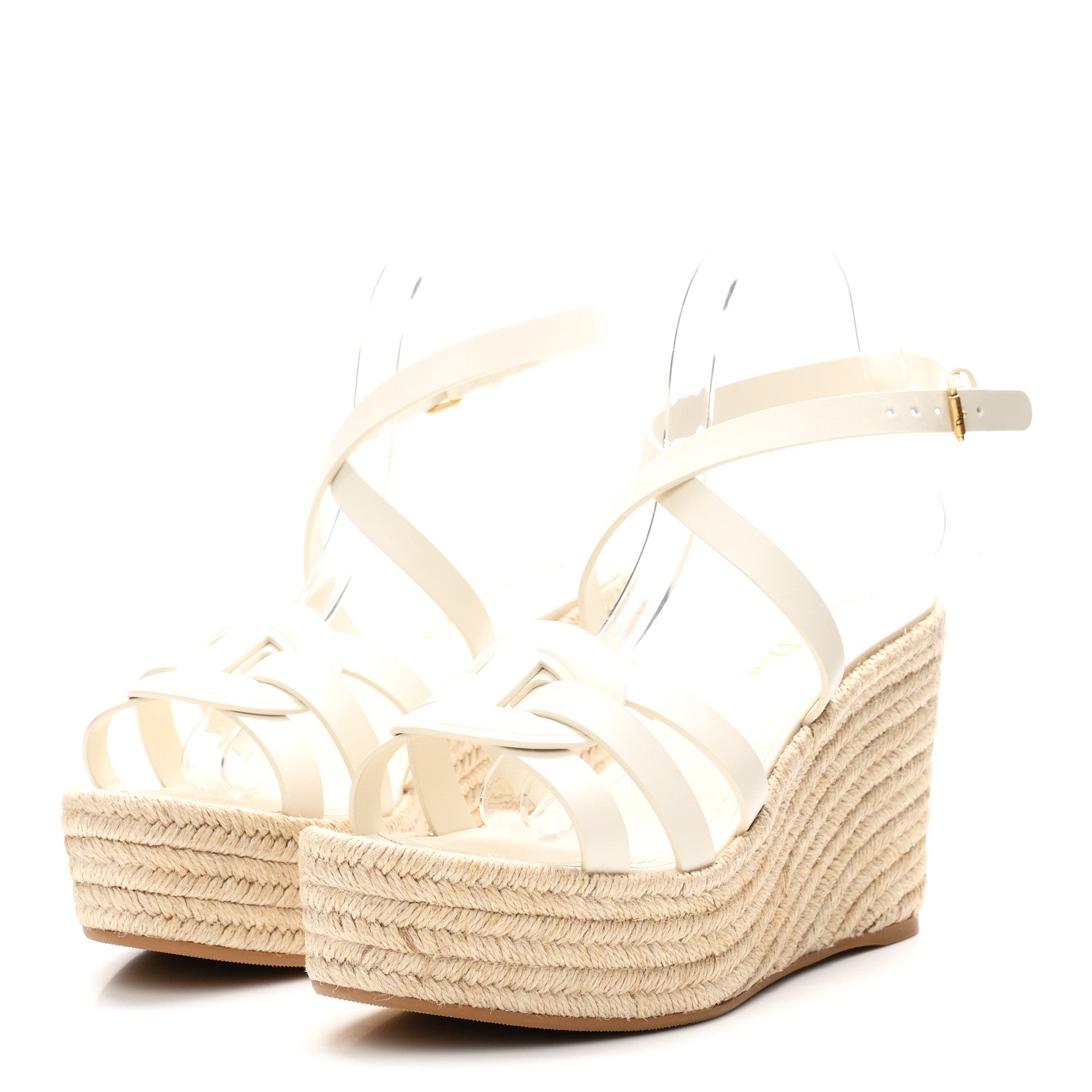 Christian Dior Calfskin D-Club Wedges Sandals 37.5 Off White 4 of 10
