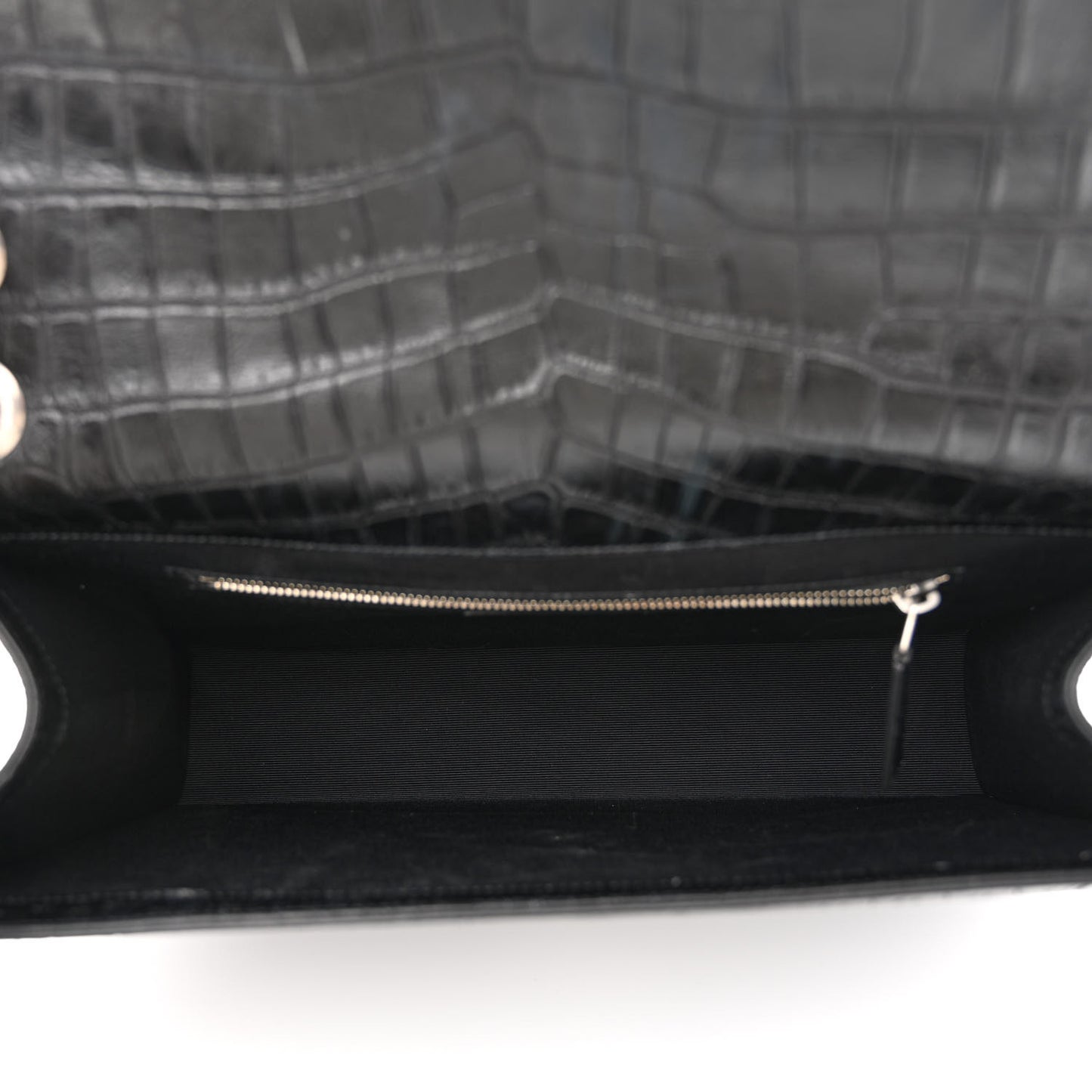 Calfskin Crocodile Embossed Large Monogram Envelope Chain Shoulder Bag Black