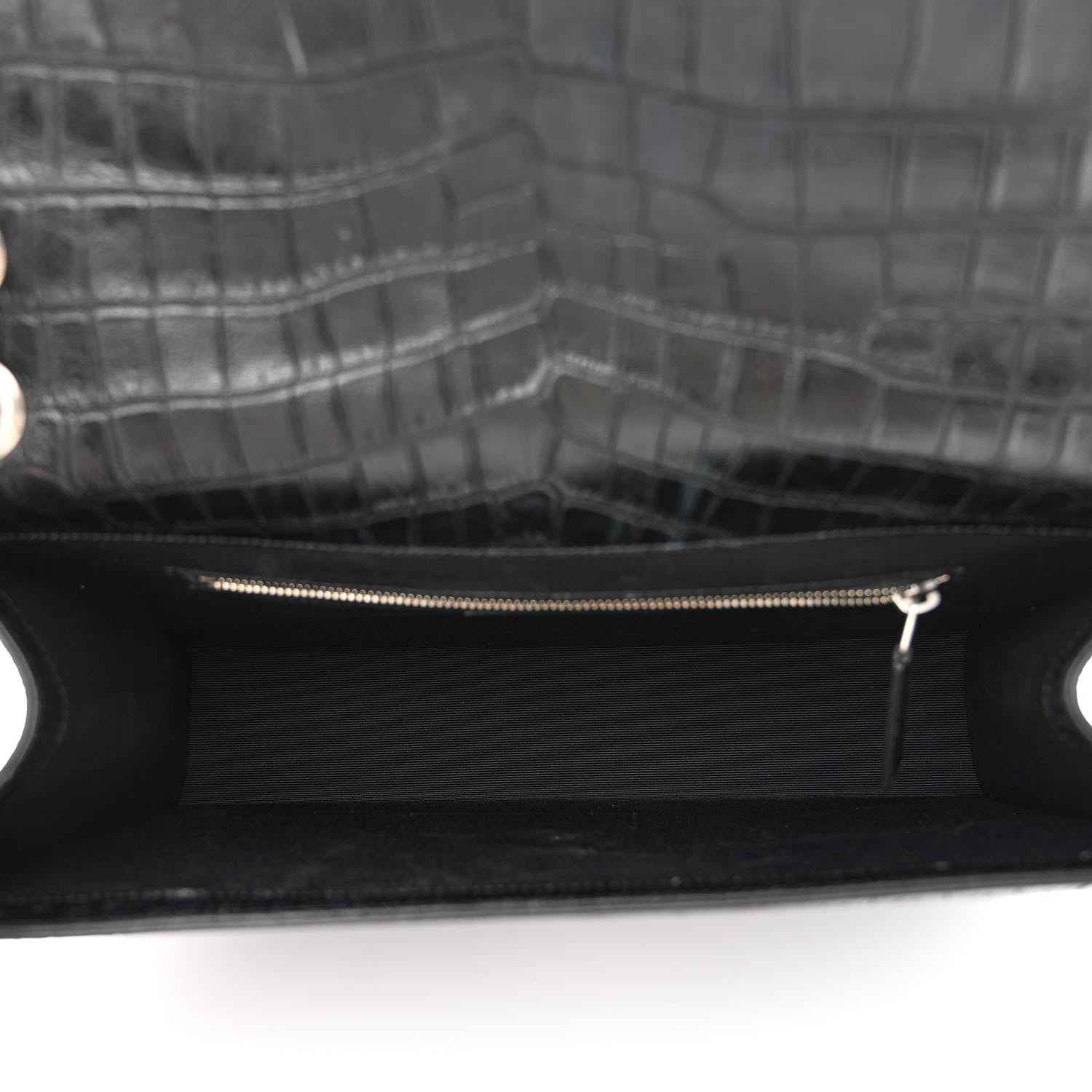 Saint Laurent Calfskin Crocodile Embossed Large Monogram Envelope Chain Shoulder Bag Black 5 of 10