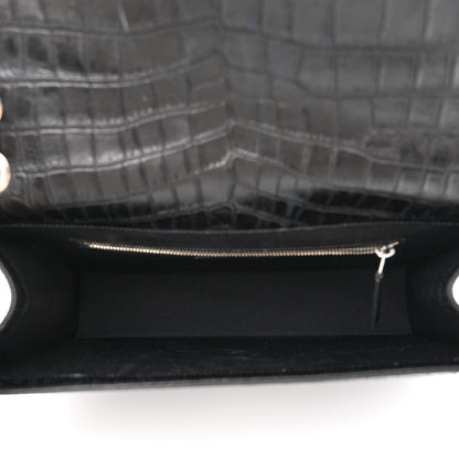 Saint Laurent Calfskin Crocodile Embossed Large Monogram Envelope Chain Shoulder Bag Black 5 of 10