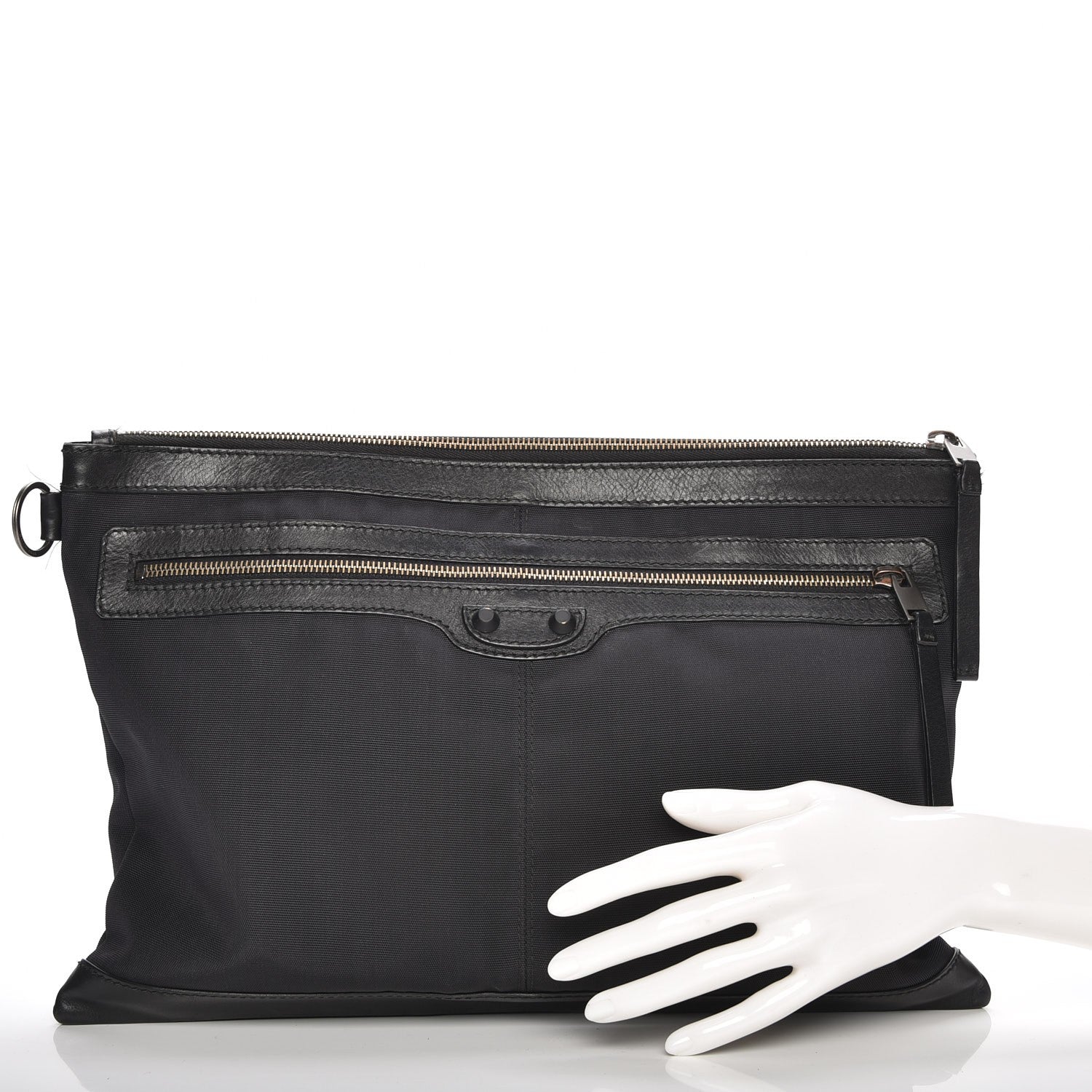 Balenciaga Nylon Calfskin Classic Hardware Clip Clutch Black 2 of 7