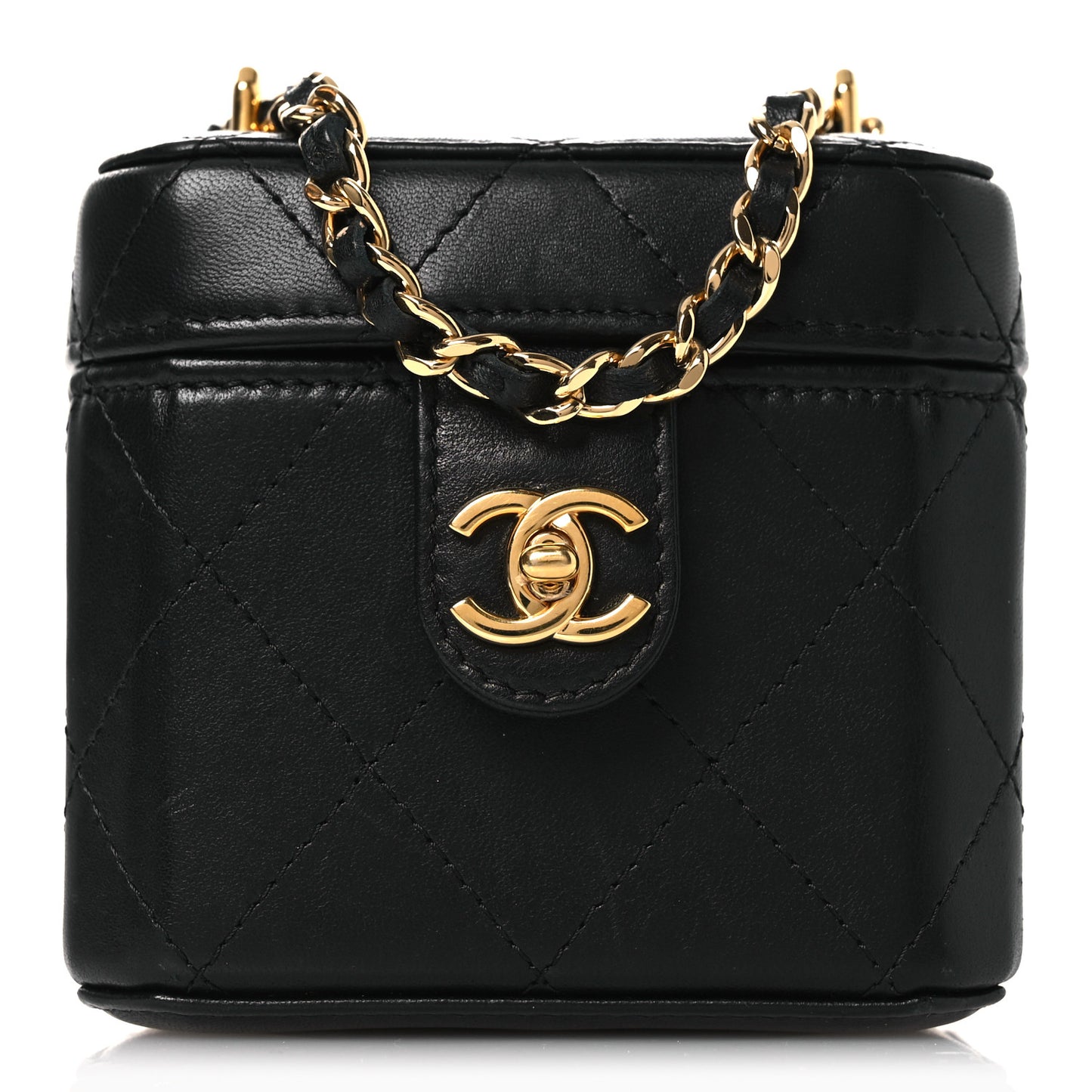 Lambskin Quilted Vanity Clutch With Chain Black