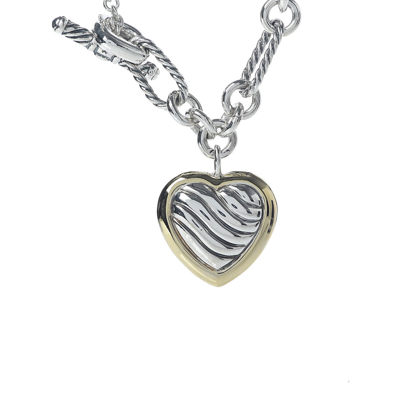 Sterling Silver 18K Yellow Gold Cable Heart Figaro Necklace