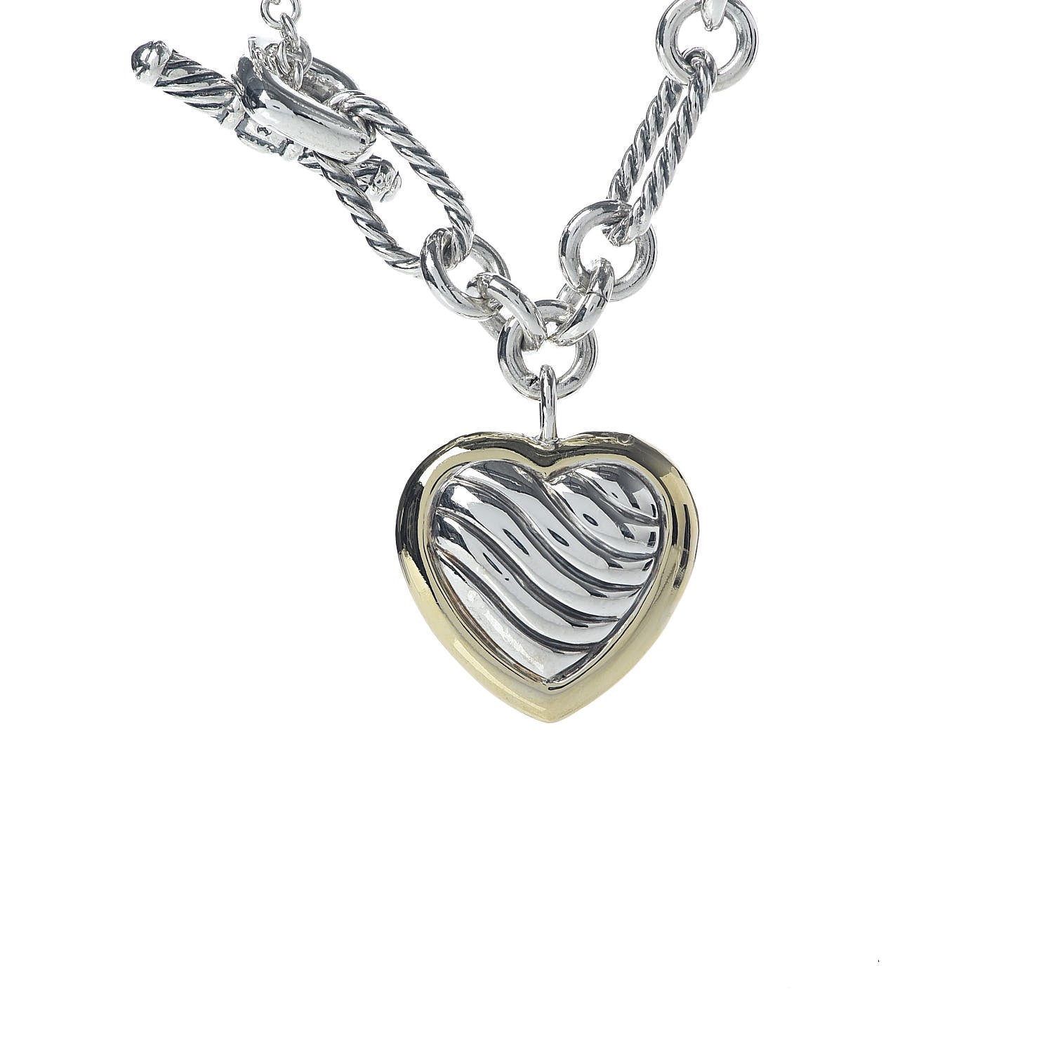 David Yurman Sterling Silver 18K Yellow Gold Cable Heart Figaro Necklace 4 of 5