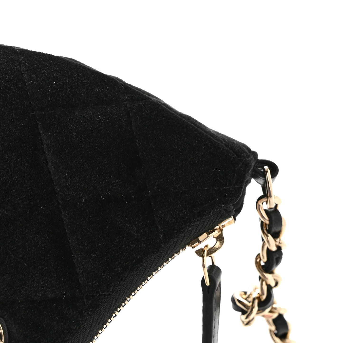 Velvet Crystal Quilted Chain Hobo Black