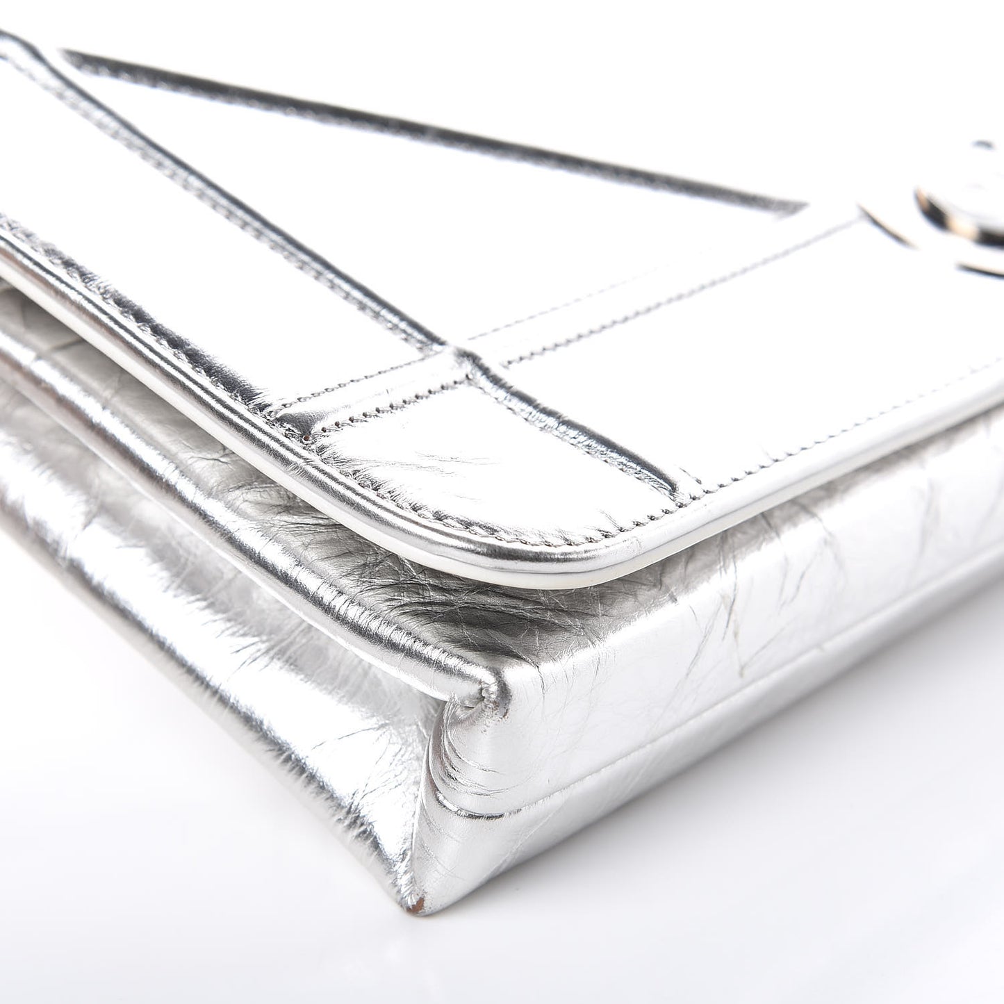 Metallic Calfskin Diorama Clutch Silver