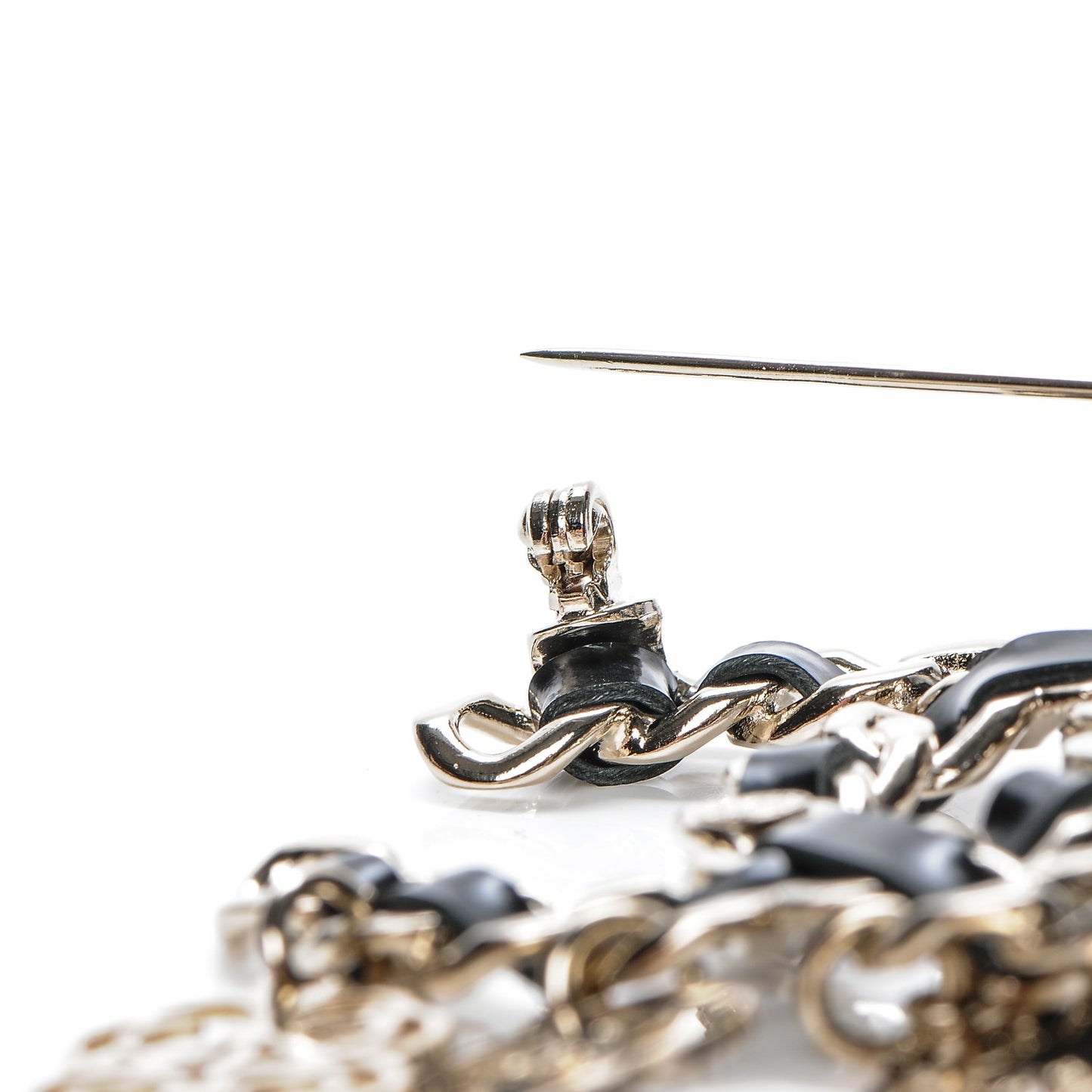Lambskin Crystal Chain CC Charms Brooch Black Gold