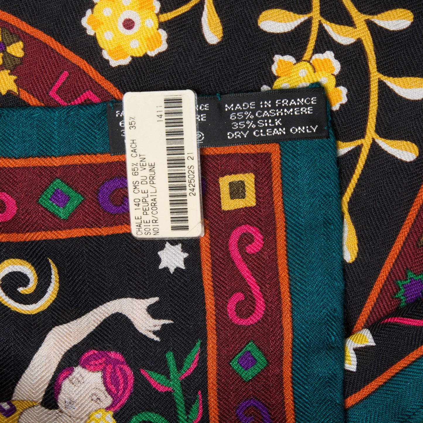 Cashmere Silk Peuple Du Vent Shawl 140 Black Corail Prune