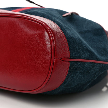 Gucci Suede Calfskin Web Medium Rajah Bucket Bag New Blue Romantic Cherry 9 of 9