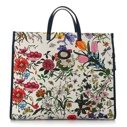 Gucci Canvas Large Flora Tote Navy Multicolor 1 of 9