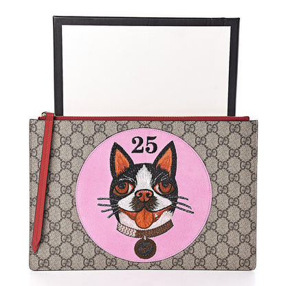 Gucci GG Supreme Monogram Bosco Patch Zip Pouch Beige Malva Hibiscus Red 8 of 8