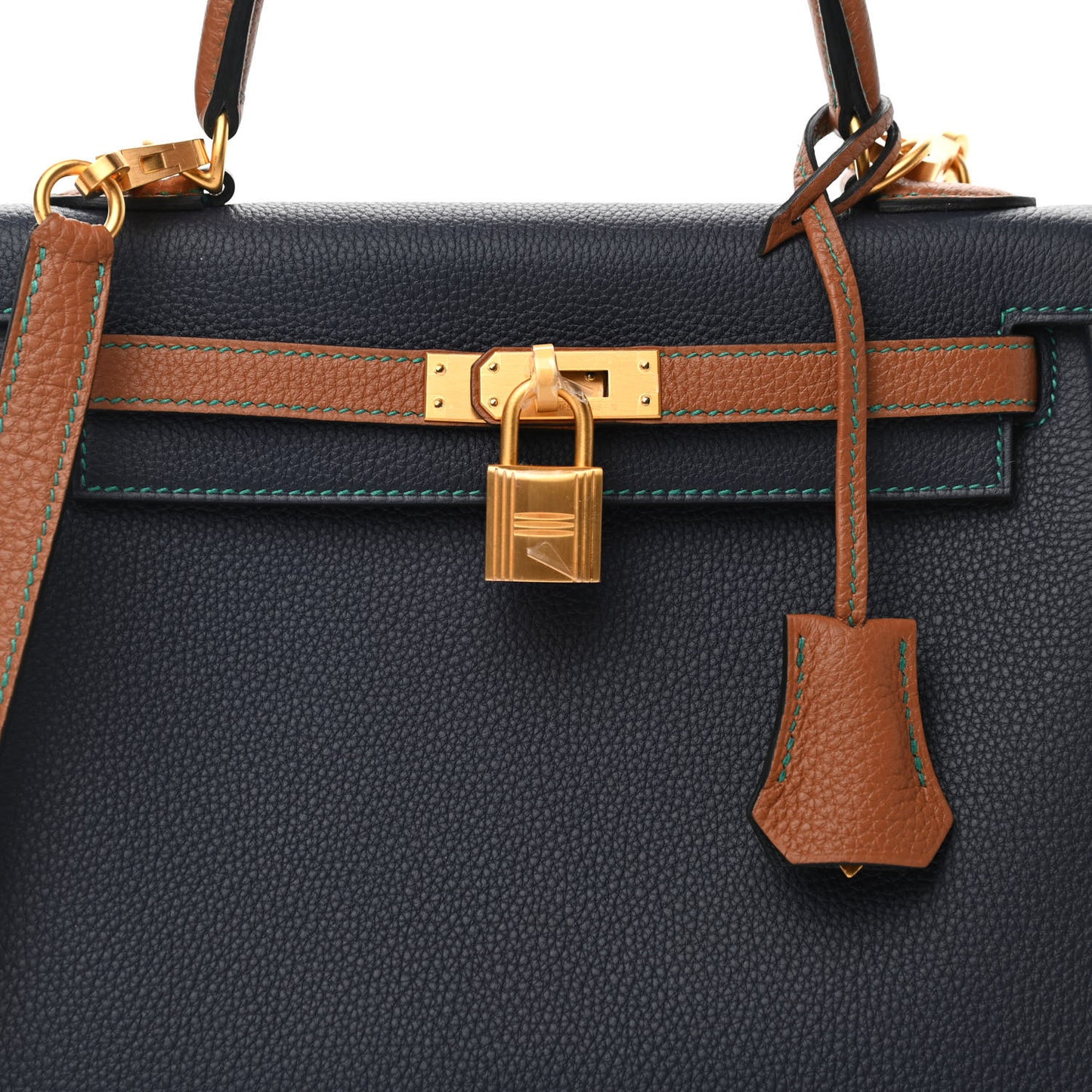 Togo Horseshoe Kelly Retourne 25 Blue Nuit Gold