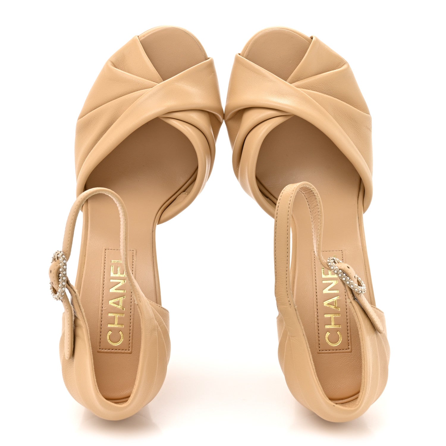 Chanel Lambskin Pearl CC Sandals 39 Beige 1836886 – FASHIONPHILE